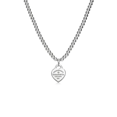 TIFFANY HEART TAG BEAD NECKLACE IN SILVER WITH A DIAMOND, SMALL 70923513